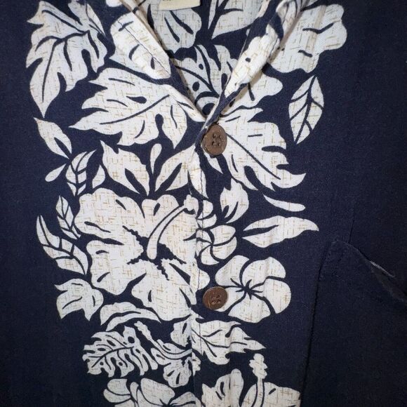Steve & Barry Classic Hawaiian Shirt Mens Size L Blue Cream Floral Rayon - Picture 3 of 6